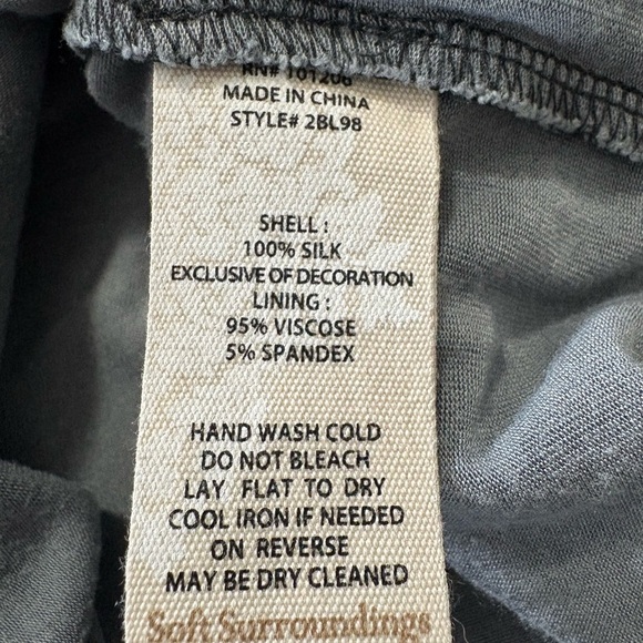 Soft Surroundings Charcoal Gray Silk Tank Dress w Embroidery and Viscose Liner - Picture 8 of 15